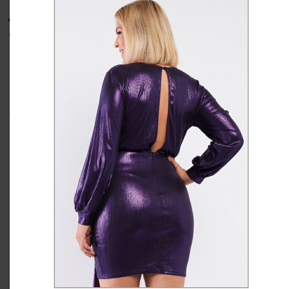 *One 1X left* Plus Size Metallic Wrap Dress - Picture 2 of 6